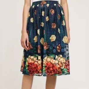 Antropologi  Sunday in Brooklyn Navy Floral Border Midi Skirt Women’s Size M
